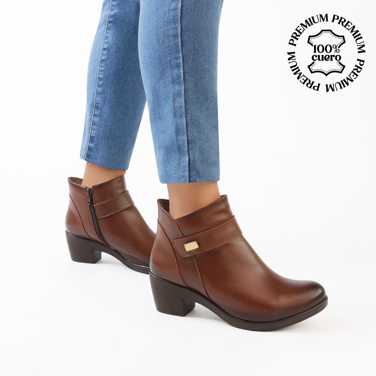 BOTINES CASUAL MUJER ECCO ASTURIAS06 CASTAÑO CUERO NATURAL - 1