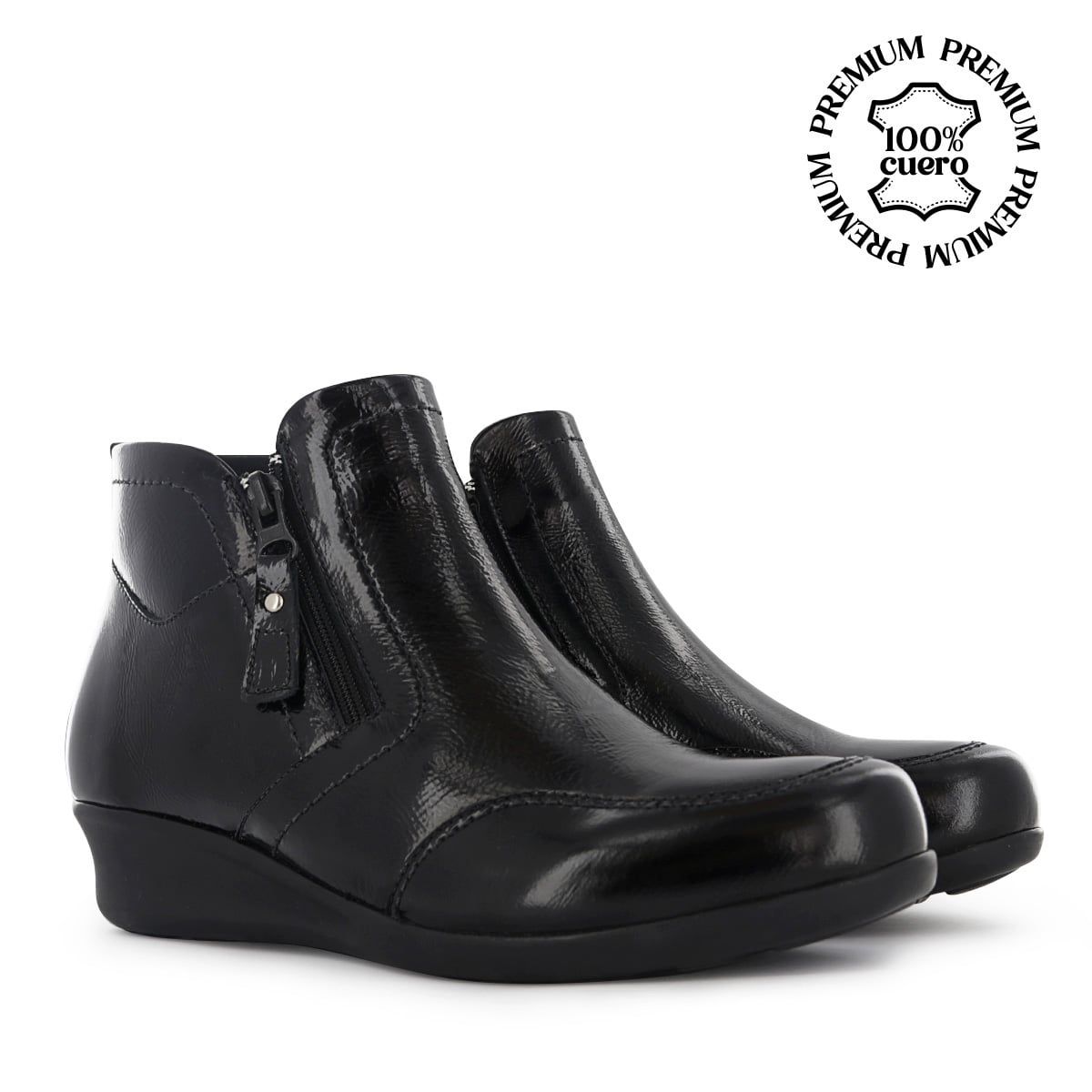 BOTINES CONFORT MUJER ECCO ANTONIA55 NEGRO/CHA CUERO CHAROL - 1