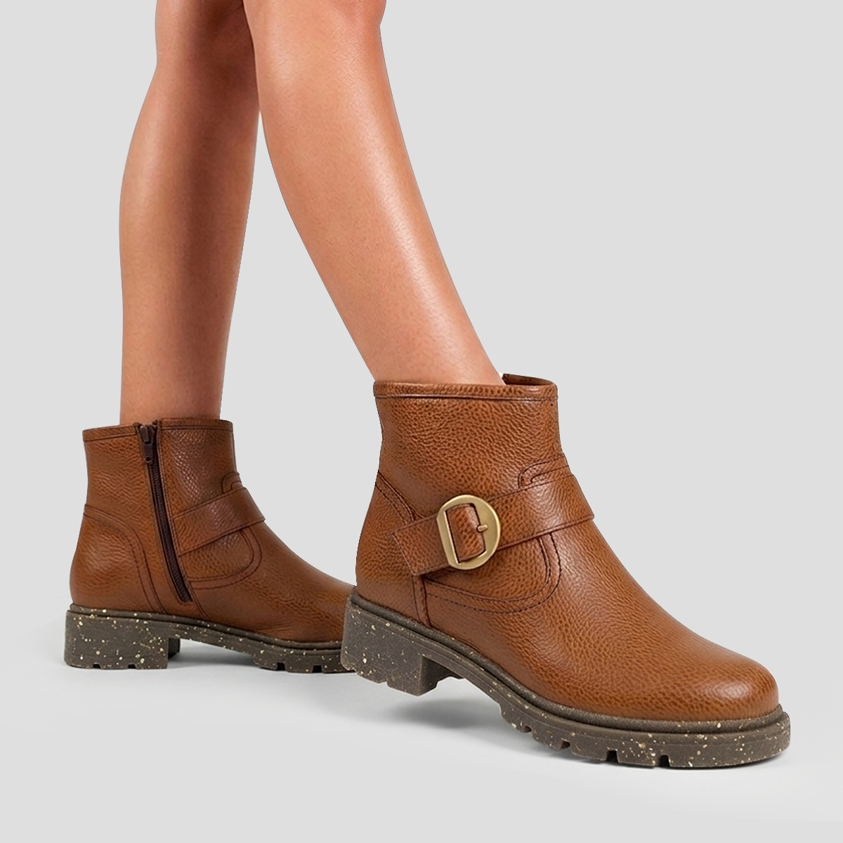BOTINES CASUAL MUJER ECCO DORIA03 TOFFEE CUERO NATURAL - 1