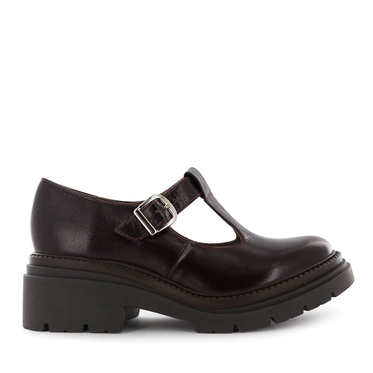 ZAPATOS T-STRAP MUJER CAMILLE04 GUINDA CUERO - 2