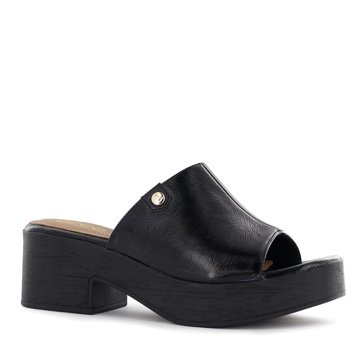 SANDALIAS CON TACO ECCO CUERO CHAROL MUJER DOME02 NEGRO - 1