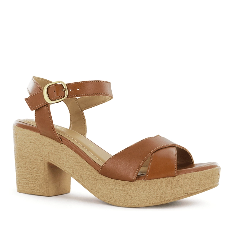 SANDALIA TACO ECCO CUERO MUJER CARAMELO ANALU11 - 1