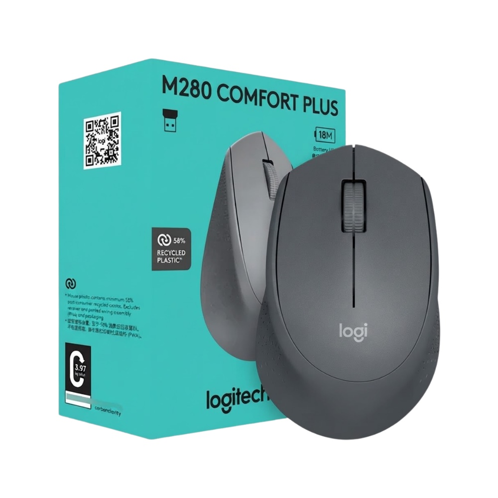 MOUSE INALÁMBRICO LOGITECH ÓPTICO DISEÑO CURVO M280 1000 DPI PLOMO - 1