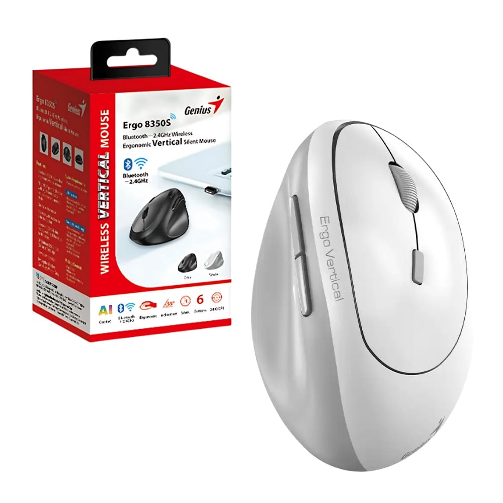 MOUSE ERGONOMICO VERTICAL GENIUS BLUETOOTH 5.3 + RECEPTOR USB 2.4 GHZ 8350S BLANCO - 1