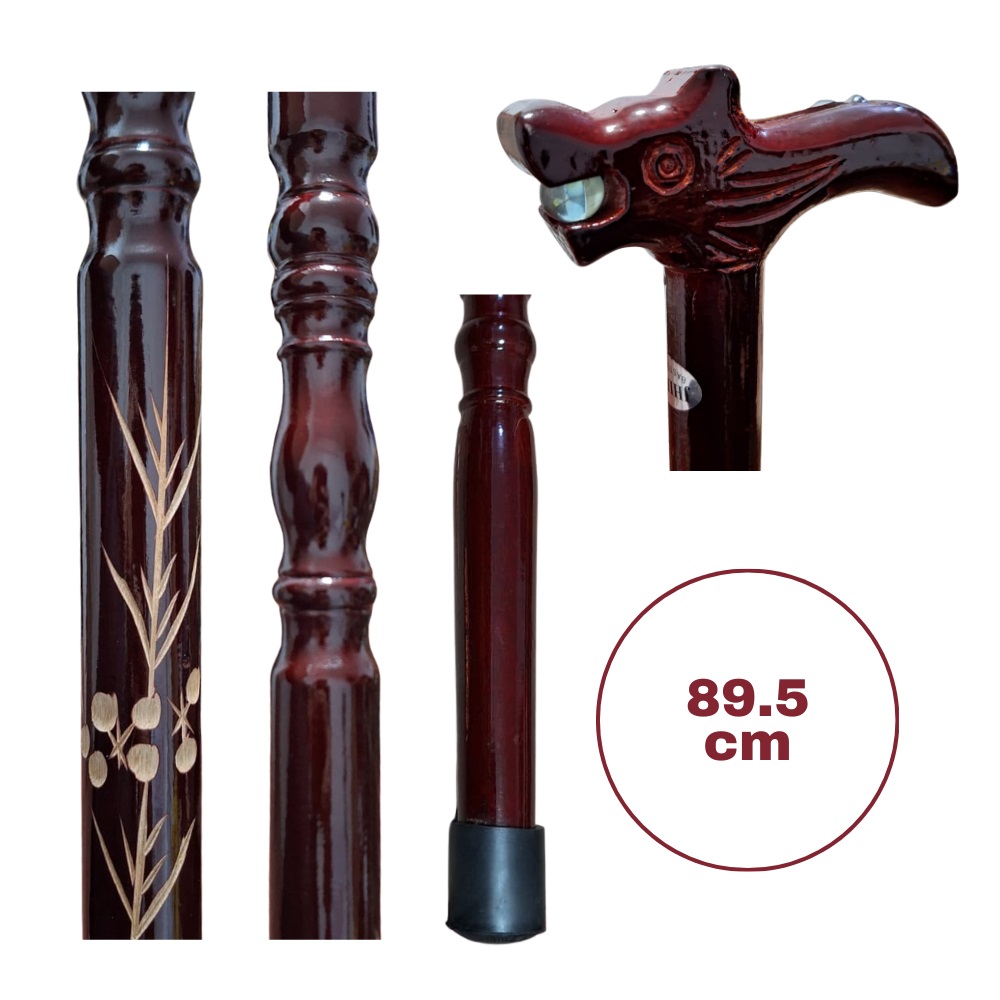 BASTON DE MADERA MODELO CABEZA DRAGON CHINO Y TALLADO - 89.5 CM PARA CAMINAR - 1