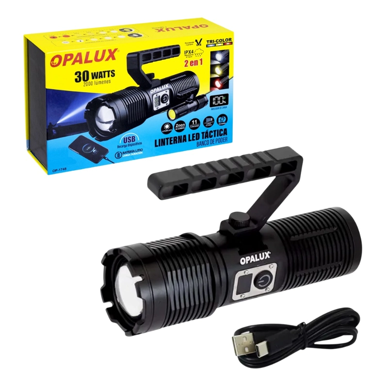 LINTERNA TACTICA 2 EN 1 POWER BANK 30W 2000LM OP-1748 - 1
