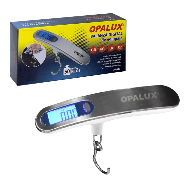 BALANZA DIGITAL DE EQUIPAJE 50KG PANTALLA AZUL OPALUX OP-623 - 1