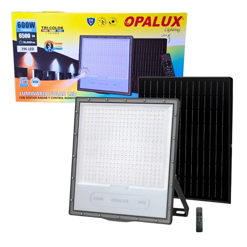 LUMINARIA SOLAR LED TRICOLOR CON CONTROL 600W 6500LM OP-SFL519-600CCT - 1