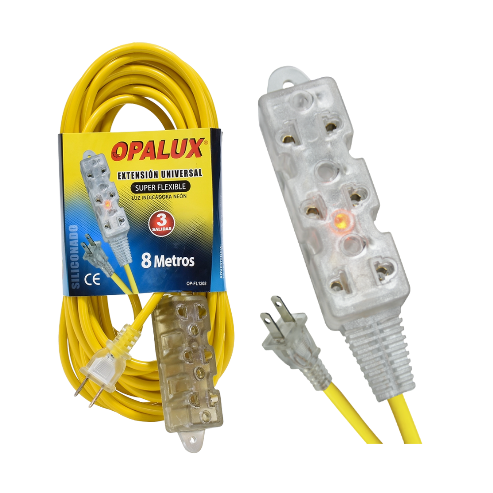 EXTENSION UNIVERSAL SILICONADA DE 8 METROS 3 TOMAS OP-FL1208 - 1