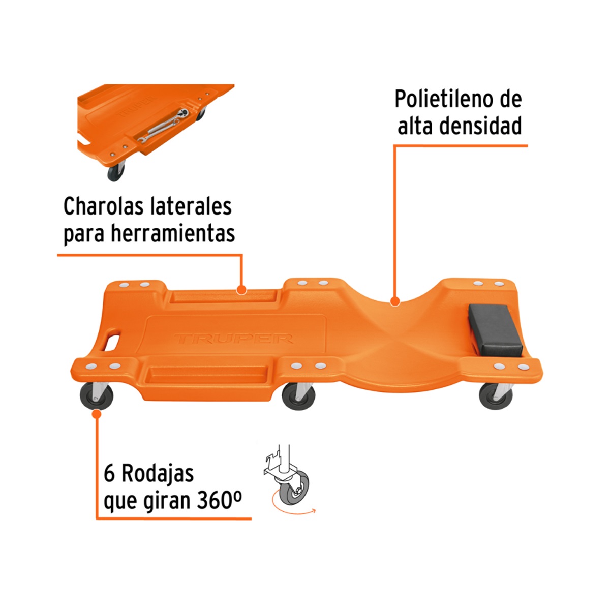 Cama de Plastico para Mecanico Truper CATA-40P 100904 de 40″ (102 cm) con diseño Ergonomico - 2