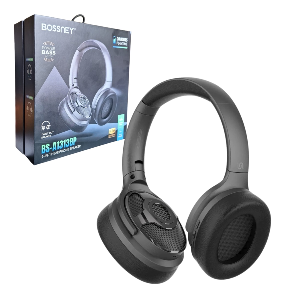 AUDÍFONOS TIPO VINCHA BLUETOOTH CON PARLANTE INCORPORADO Y RADIO 30HRS BS-A1313BP BOSSNEY - 1