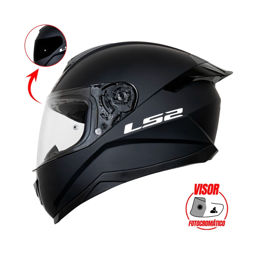 CASCO CON VISOR FOTOCROMATICO LS2 SOLID NEGRO MATE VPHOTOCROM FF802 TALLA L-ECE2206 - 1