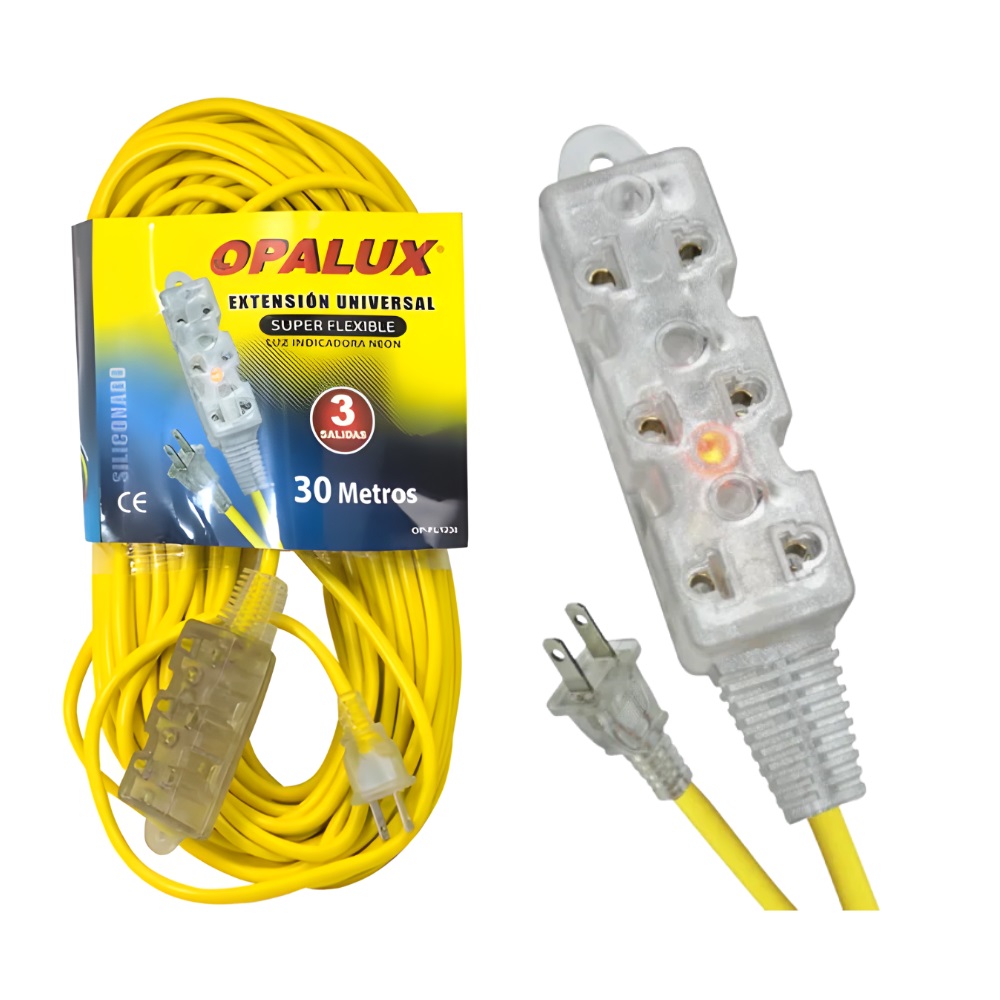 EXTENSION UNIVERSAL SILICONADA DE 30 METROS 3 TOMAS OPALUX OP-FL1230 - 1