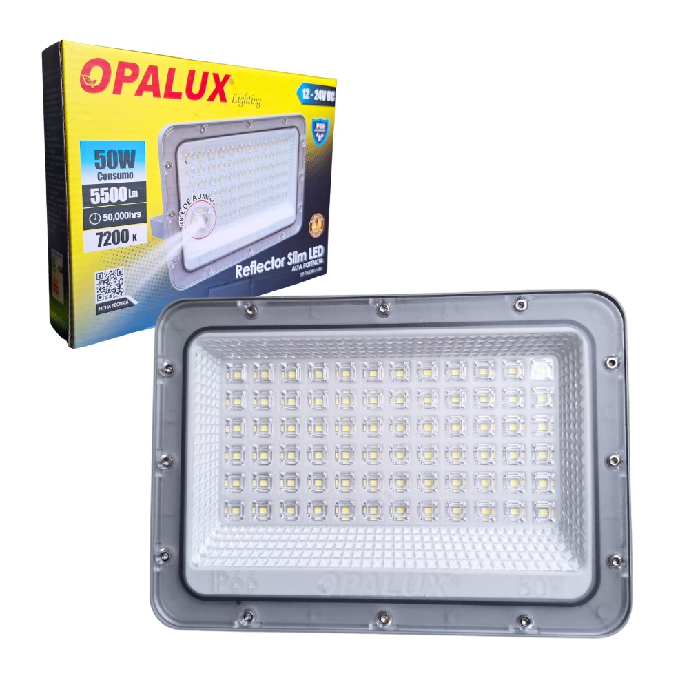 REFLECTOR A CORRIENTE SLIM 50W 5500LM 72LEDS IP66 OPALUX OP-F50CW12-24V - 1