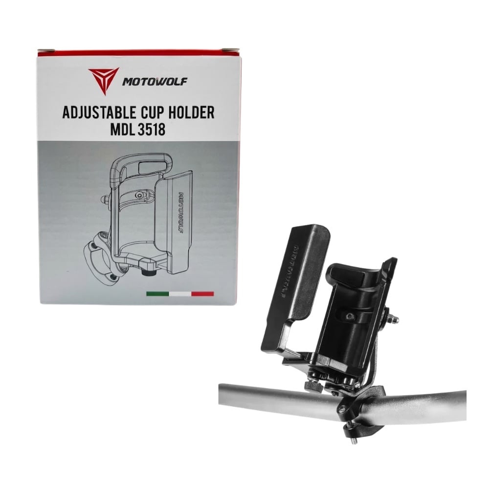SOPORTE PORTA BOTELLA DE POLICARBONATO PARA MANILLAR DE MOTO Y BICICLETA MOTOWOLF MDL3518SBJGJ - 1