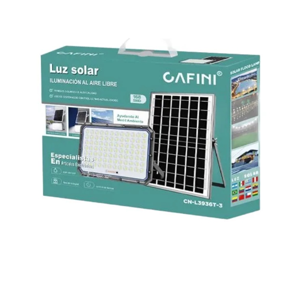 REFLECTOR SMD 168 LED RECARGABLE CON PANEL SOLAR Y CONTROL REMOTO CAFINI CN-L3936T-3 - 1