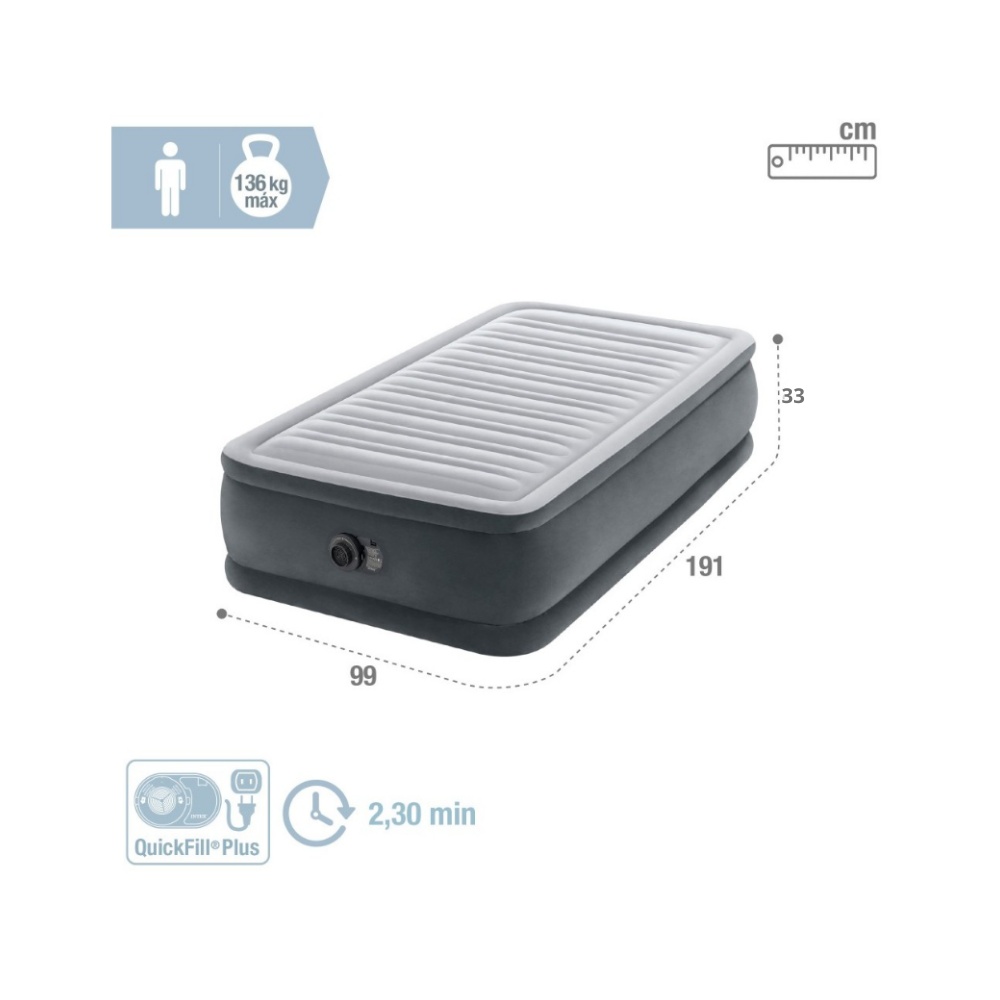 COLCHON INFLABLE DURA BEAM DELUXE INTEX 191X99X33 CM PARA UNA PERSONA CON INFLADOR ELECTRICO - 2