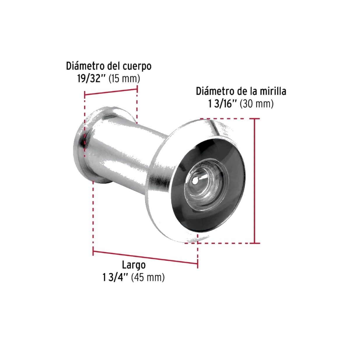 MIRILLA VISOR DE SEGURIDAD CON ACABADO DE CROMO PARA PUERTA 180° 30 MM HERMEX MIRI-3 - 2
