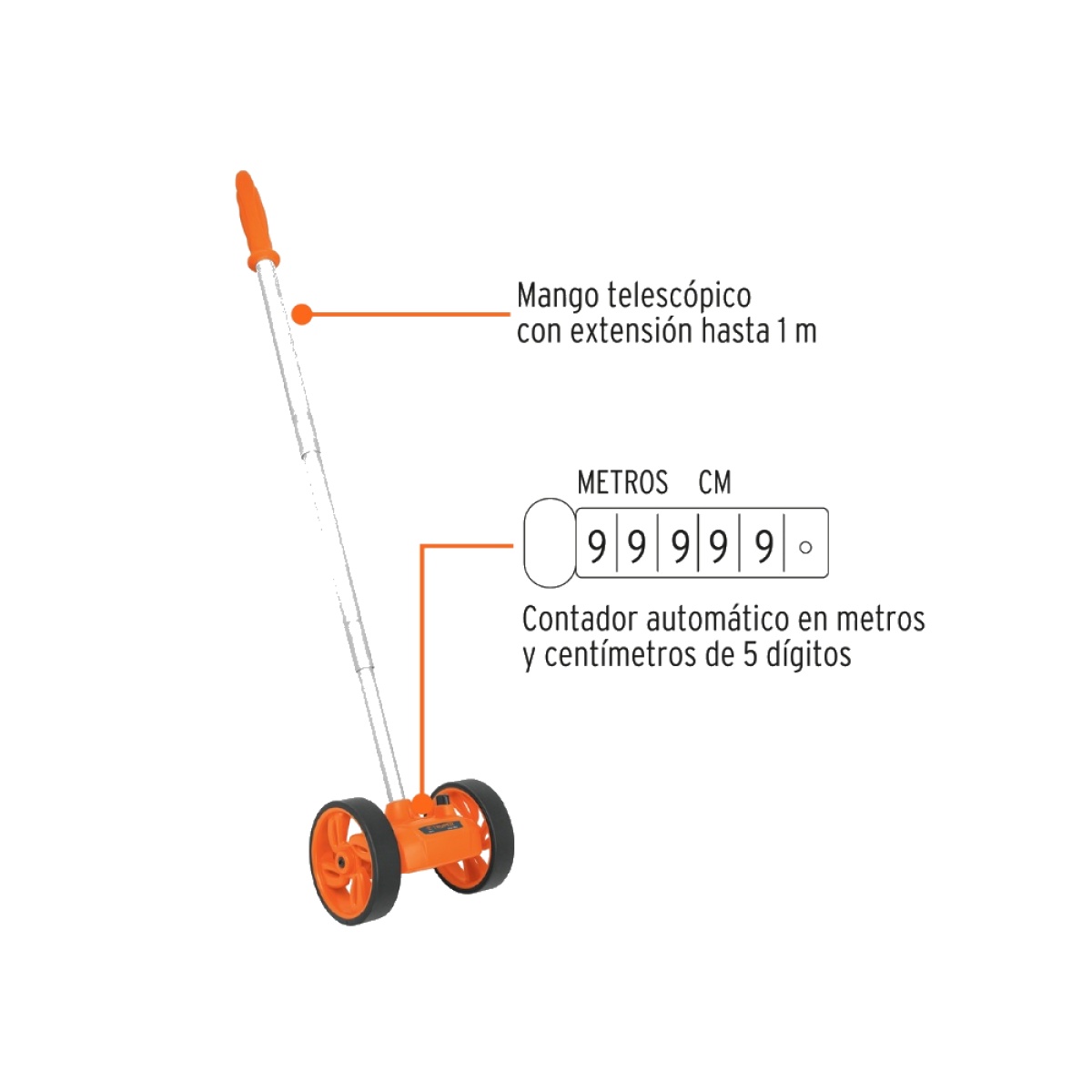 MEDIDOR DE DISTANCIA ODOMETRO CON DOBLE RUEDA DE 4” 6 DIGITOS PARA CONSTRUCCION Y TOPOGRAFIA 999.99 M TRUPER ODM-4 H - 2