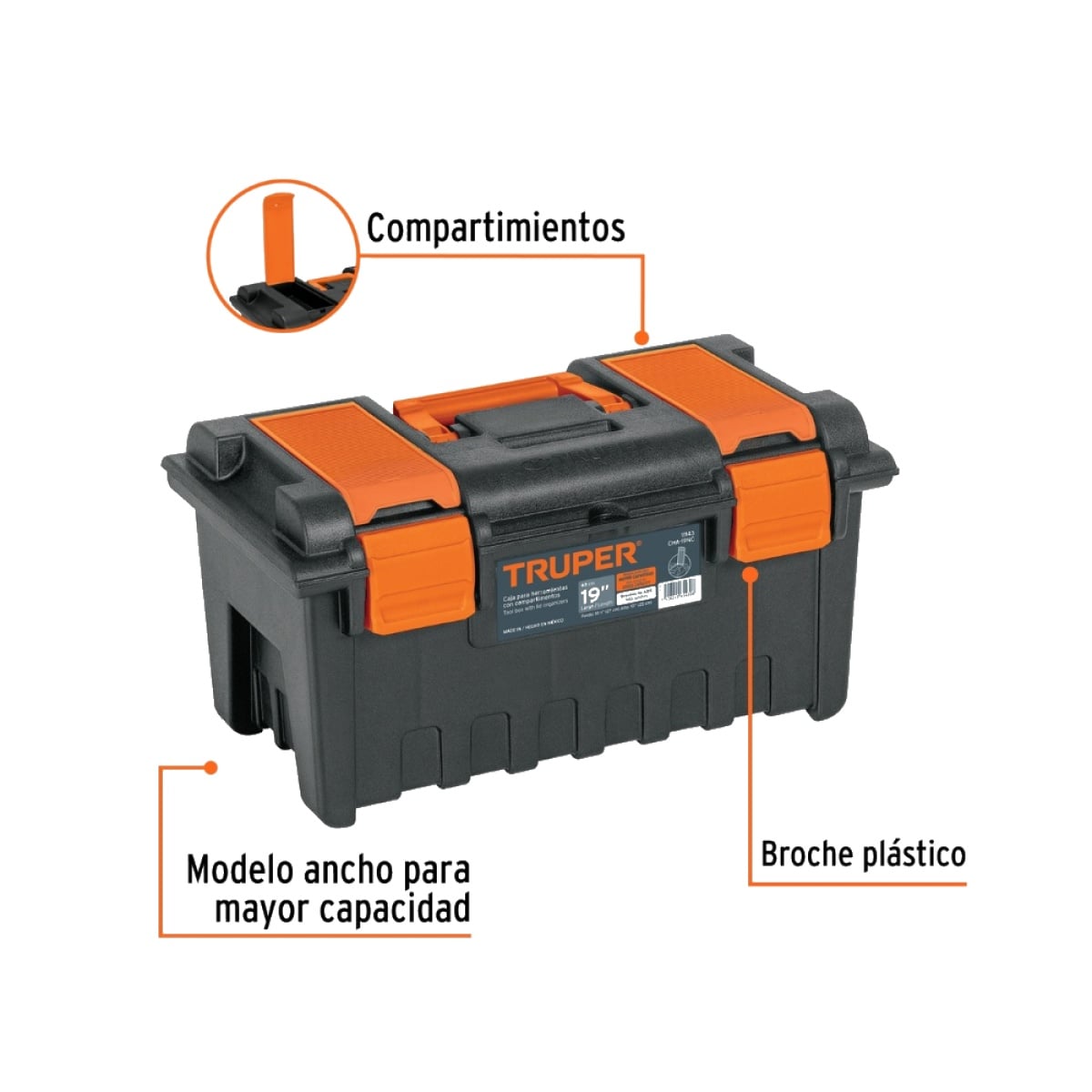 CAJA ORGANIZADORA PARA HERRAMIENTAS 19” CON COMPARTIMENTOS SUPERIOR ALTA RESISTENCIA PARA USO PROFESIONAL TRUPER CHA-19NC - 2