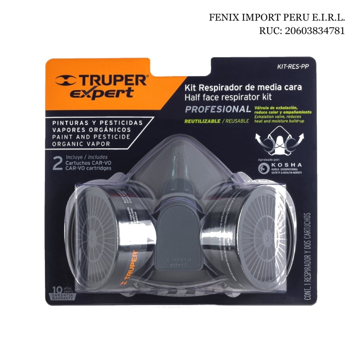 MASCARILLA DE PROTECCION KIT RESPIRADOR PROFESIONAL CON CARTUCHOS PARA PINTURA Y PESTICIDA TUPER EXPERT KIT-RES-PP - 1