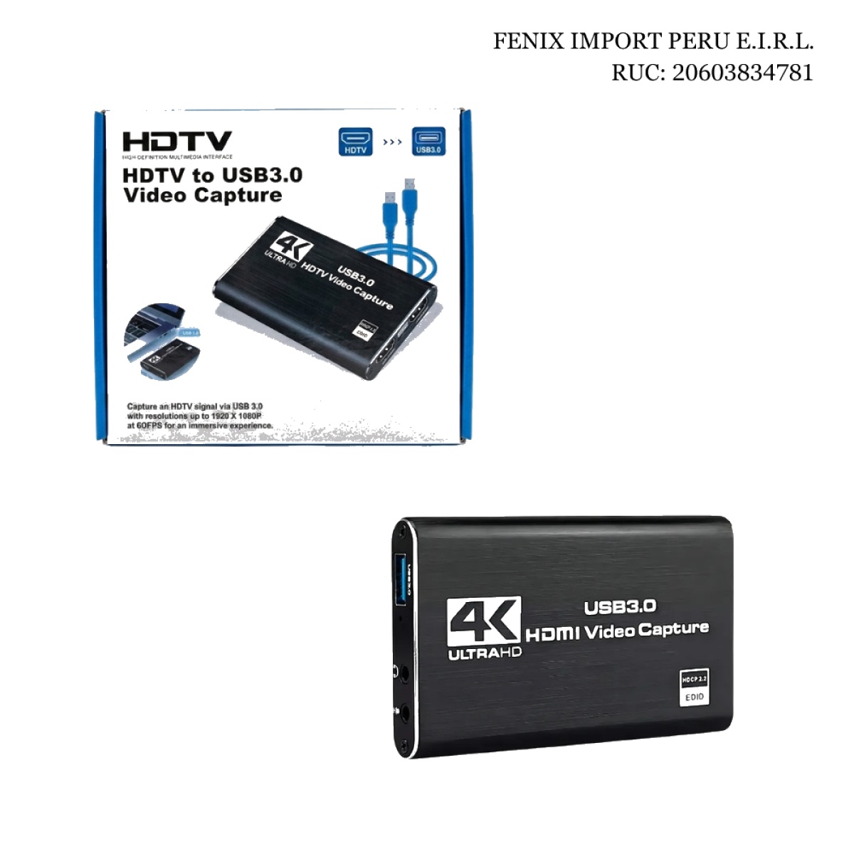 CAPTURADORA DE VIDEO HDMI A USB 3.0 HDTV 4K FULL HD PARA STREAMING GRABACION Y TRANSMISION COMPATIBLE CON OBS FE-273 - 1
