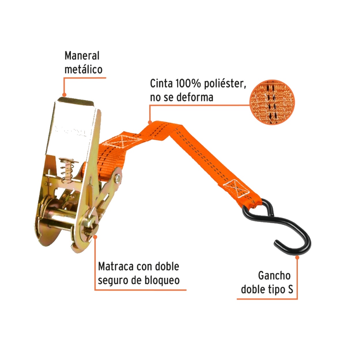 JUEGO DE 2 SUJETADORES TRINQUETE CORREAS DE AMARRE CON MATRACA 3 METROS CARGA MAXIMA 408 KG PARA TRANSPORTE TRUPER SU-400R - 2