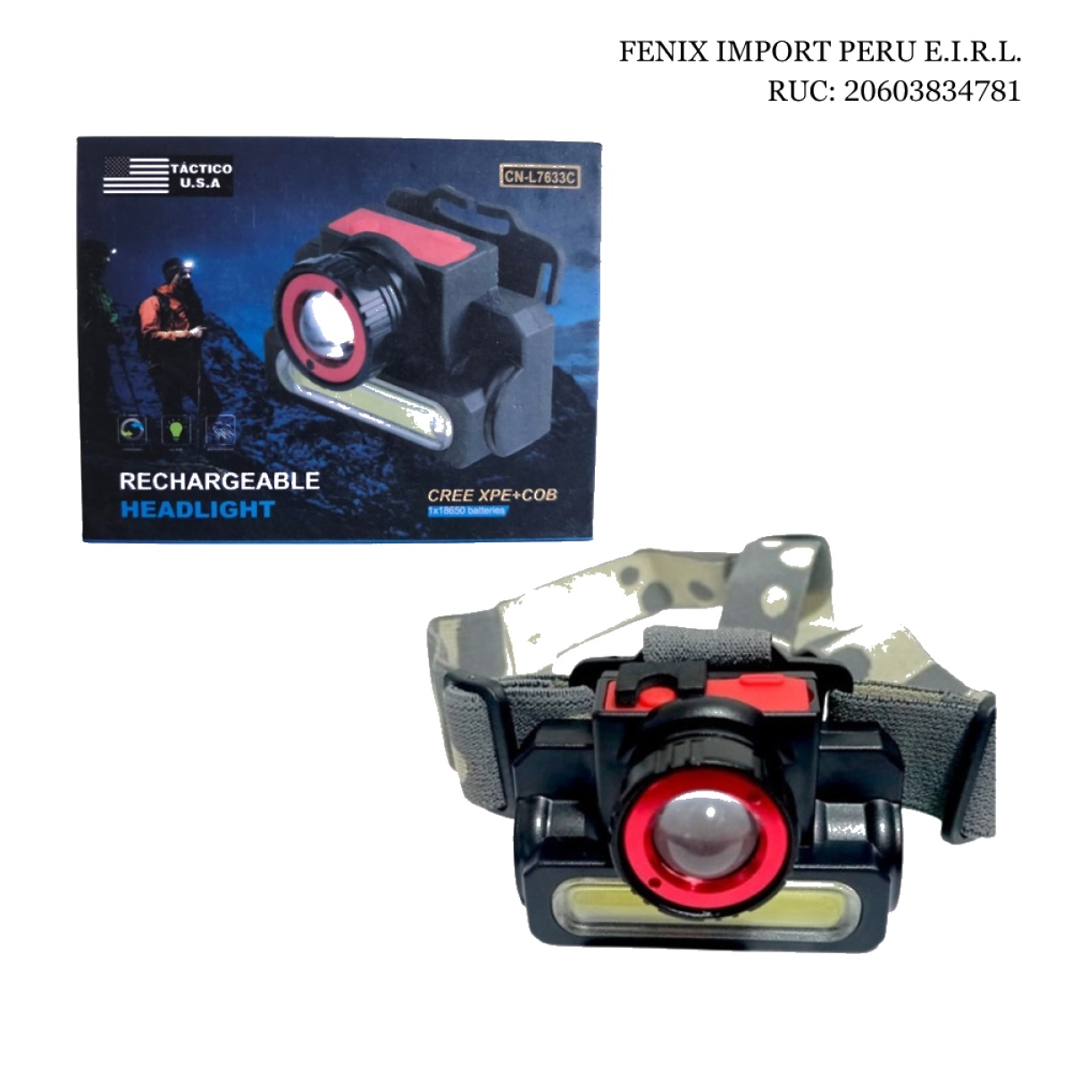 LINTERNA FRONTAL CON REFLECTOR Y ZOOM 4 MODOS BANDA ELASTICA USA CN-L7633 - 1