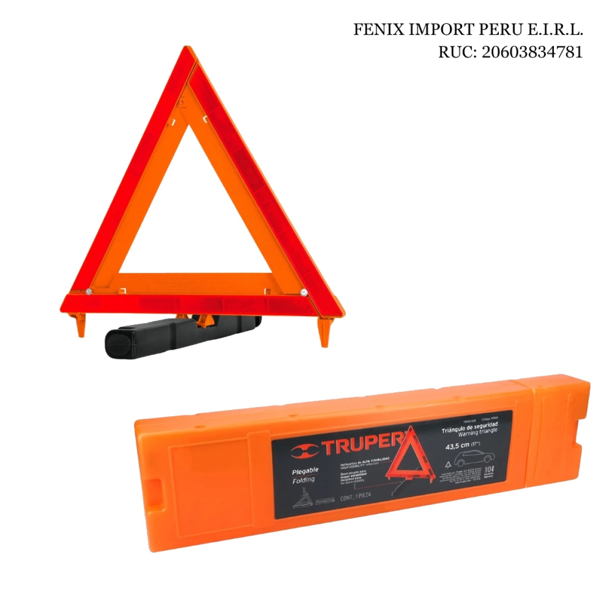 TRIANGULO REFLECTIVO DE SEGURIDAD PLEGABLE 17” 44 CM CON ESTUCHE PLASTICO PARA EMERGENCIA VEHICULARES TRUPER TRISE-435 - 1