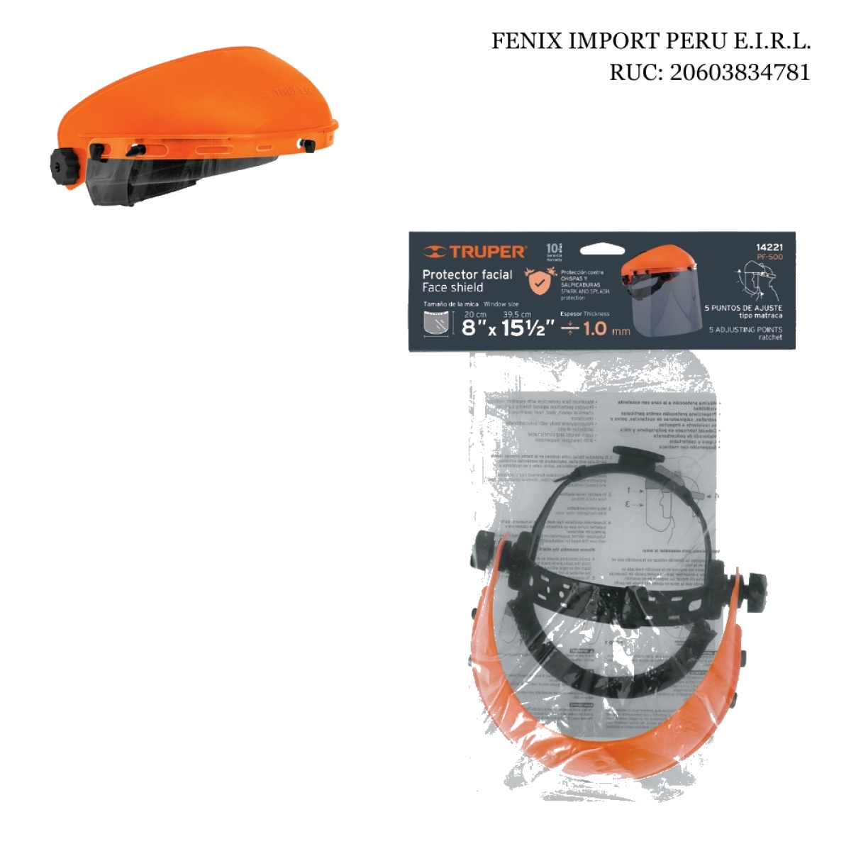 PROTECTOR FACIAL DE SEGURIDAD CARETA TRANSPARENTE TRUPER PF-500 - 1