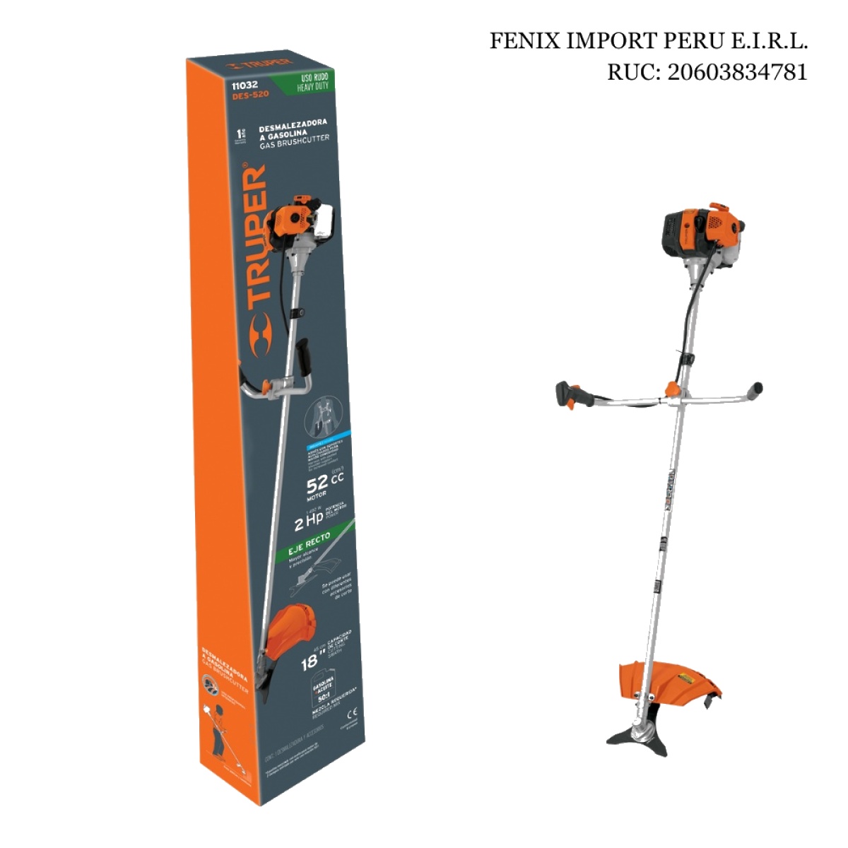 PODADORA DESMALEZADORA A GASOLINA 52 CC MANGO TIPO BICICLETA 18” DE CORTE PARA JARDÍN Y TRABAJO PESADO TRUPER DES-520 - 1