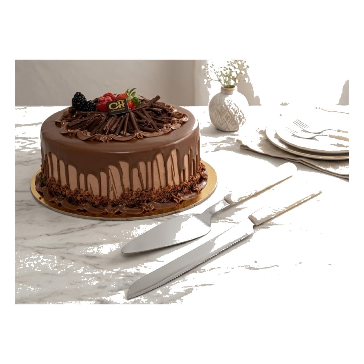 JUEGO DE CUCHILLO SERRUCHO CON ESPATULA PARA TORTA POSTRES ACERO INOXIDABLE FACUSA - 2