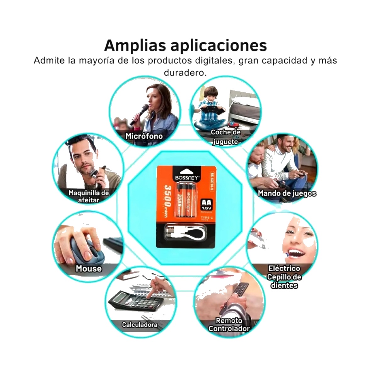 PILAS RECARGABLES AA 3500 MAH CON ENTRADA USB TIPO-C 1.5V - 2