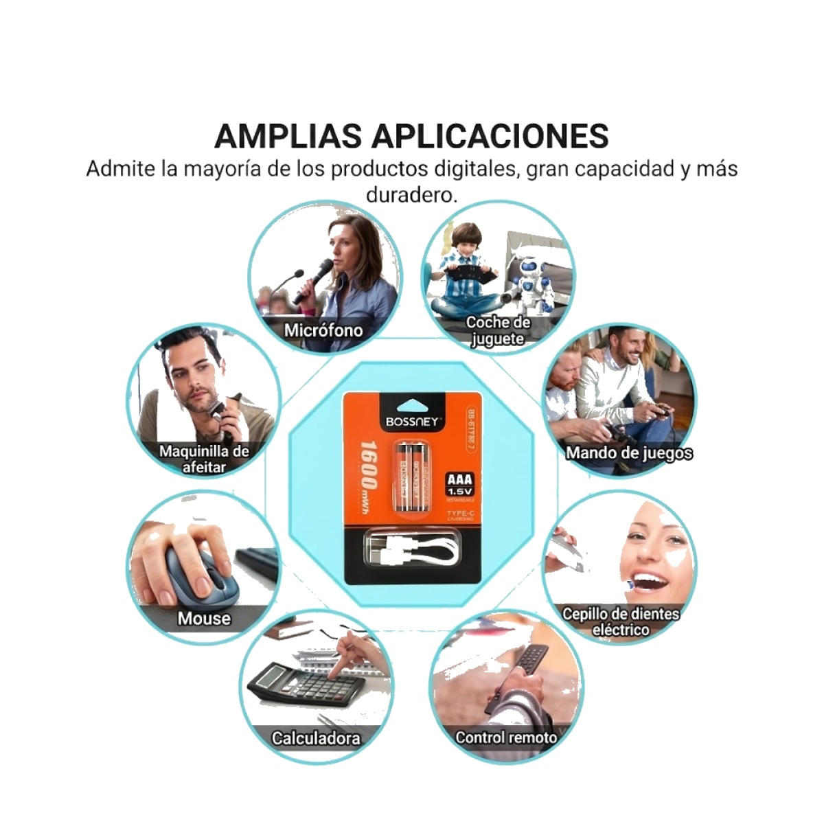 PILAS RECARGABLES AAA 1600 MAH CON ENTRADA USB TIPO-C 1.5V - 2