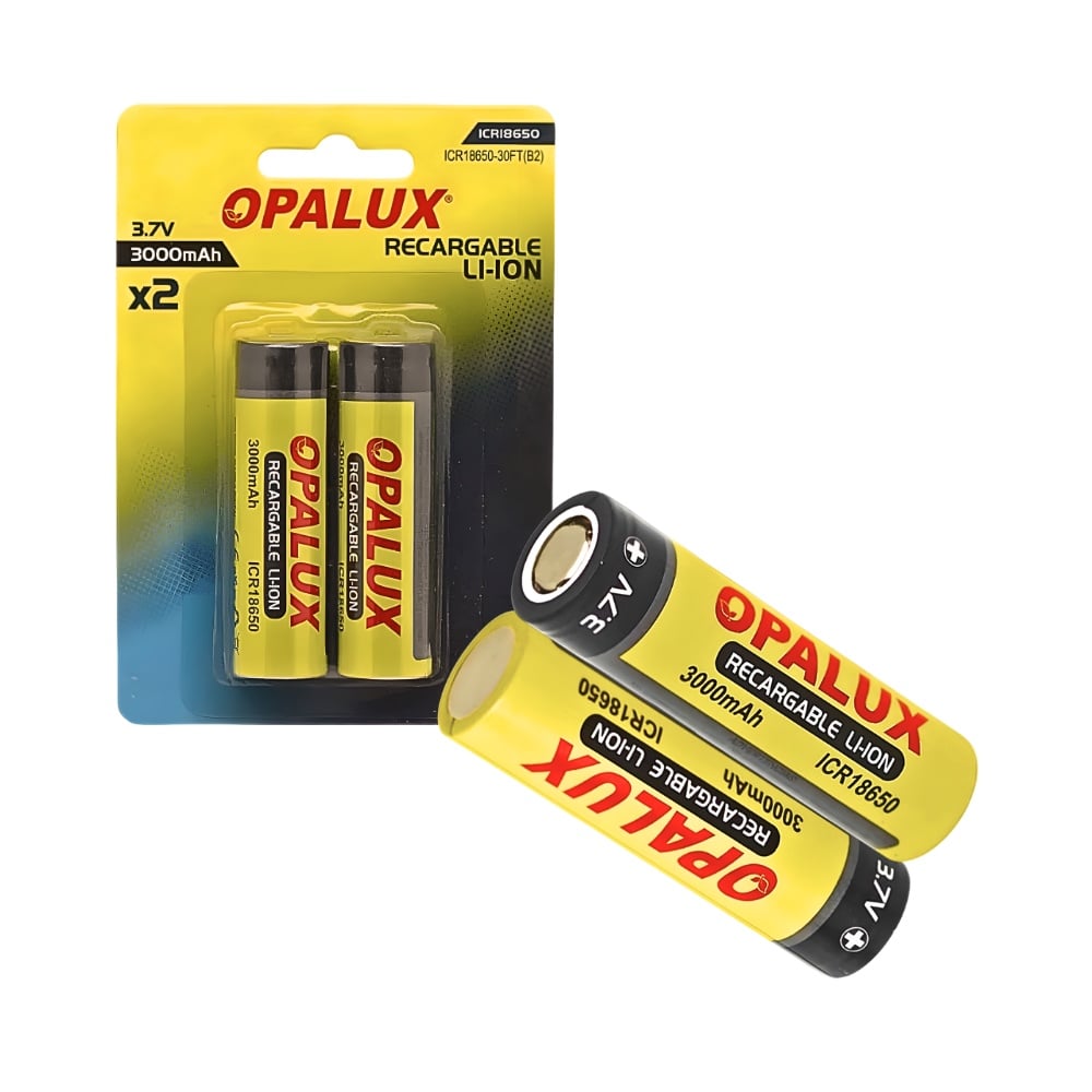 BATERIAS RECARGABLES SIN PIN/BOTON 18650 3000MAH C/U BLISTER X2 UND MARCA OPALUX ICR18650-30FT(B2) - 1
