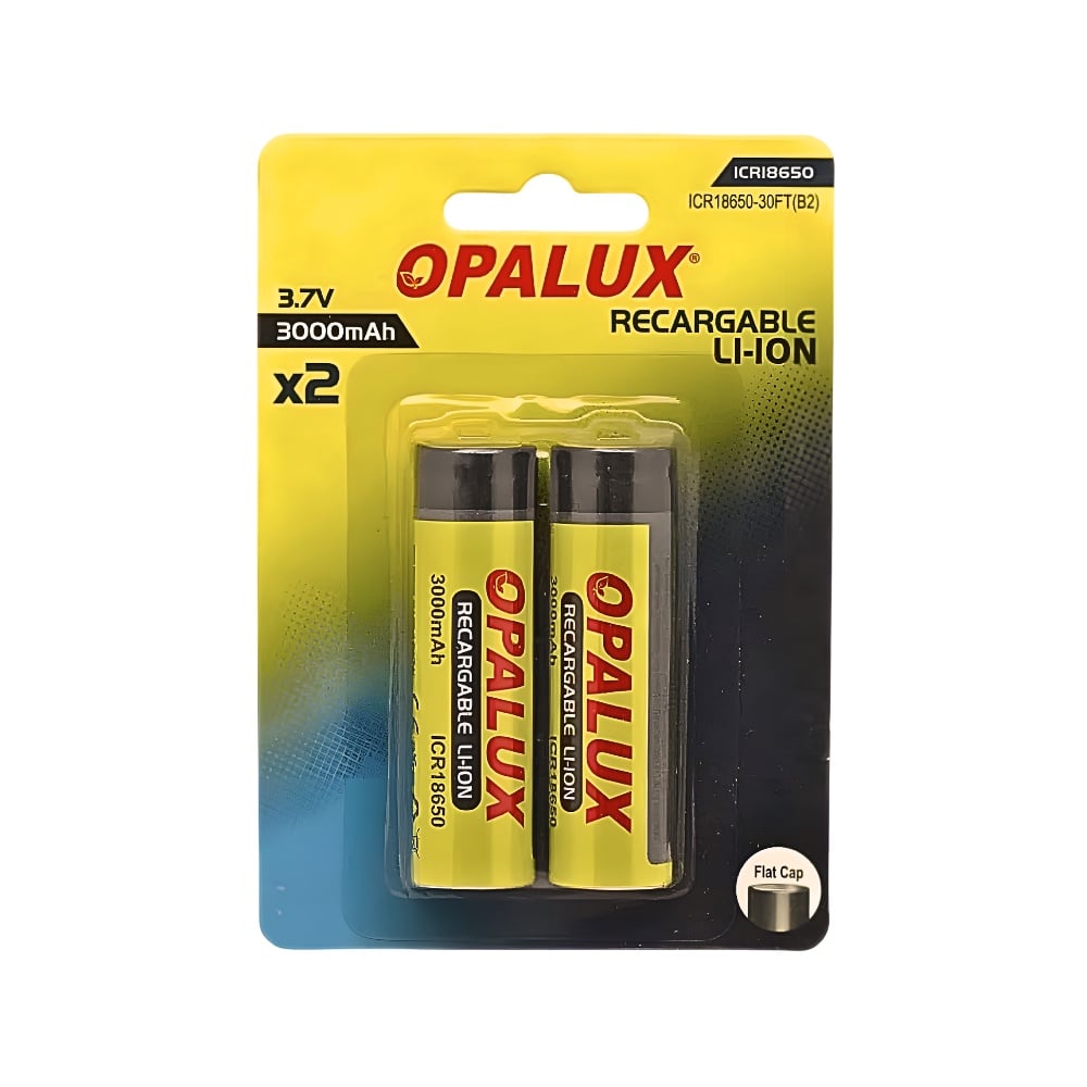 BATERIAS RECARGABLES SIN PIN/BOTON 18650 3000MAH C/U BLISTER X2 UND MARCA OPALUX ICR18650-30FT(B2) - 2