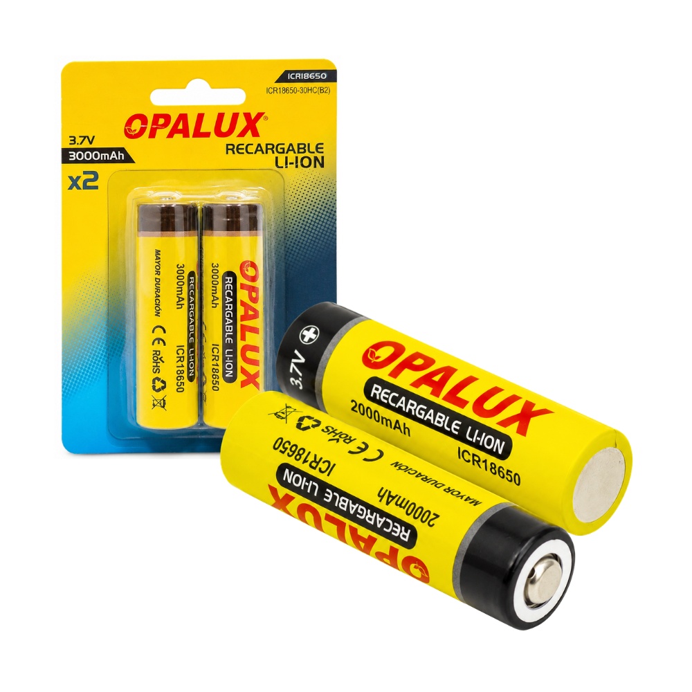BATERIAS RECARGABLES CON PIN/BOTON 18650 3000MAH C/U BLISTER X2 UND MARCA OPALUX ICR18650-30HC(B2) - 1