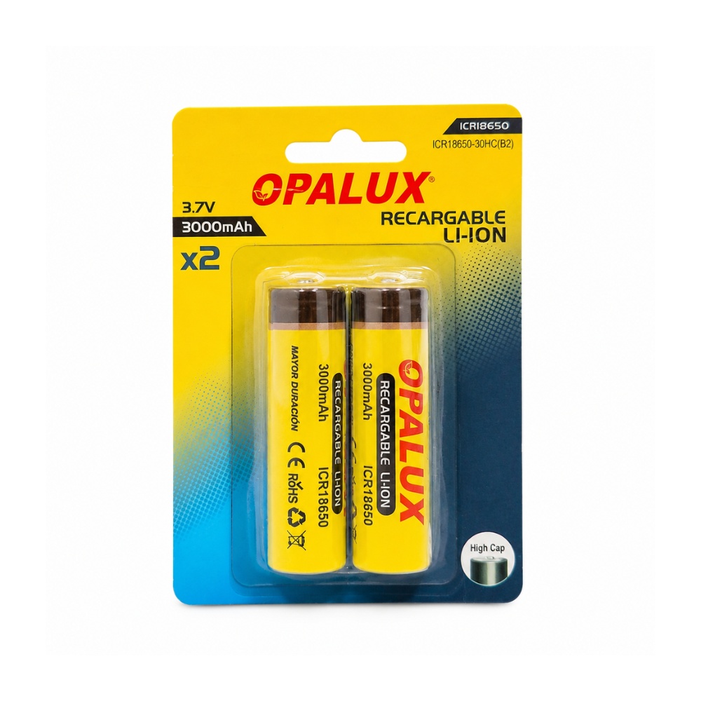 BATERIAS RECARGABLES CON PIN/BOTON 18650 3000MAH C/U BLISTER X2 UND MARCA OPALUX ICR18650-30HC(B2) - 2