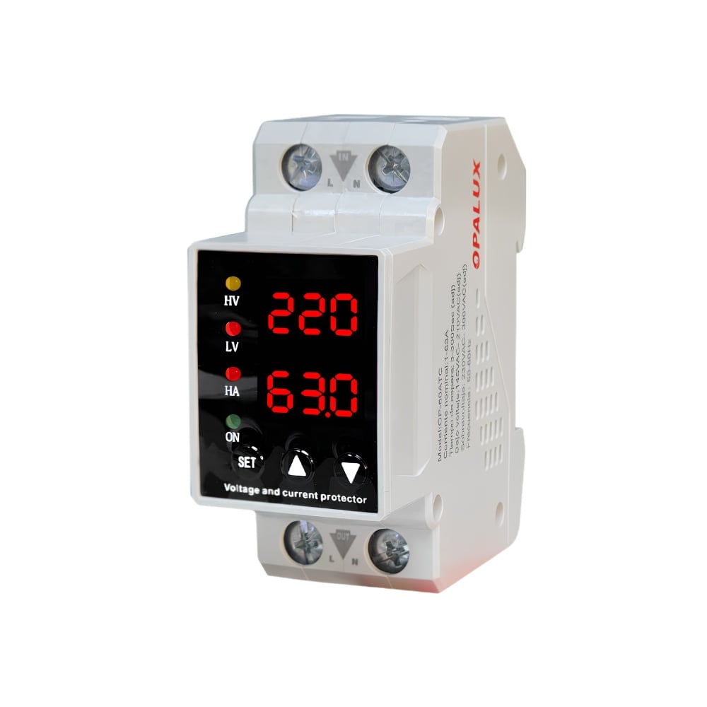 LLAVE PROTECTOR DE VOLTAJE AJUSTABLE 63A PARA RIEL DIN CON PANTALLA DIGITAL Y PROTECCION POR SOBRE/SUBTENSION OPALUX OP-63ATC - 2