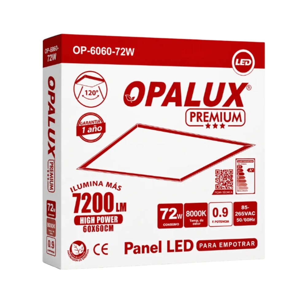 PANEL LED DE 60X60CM 72W 7200 LUMENES LUZ BLANCA PARA EMPOTRAR OPALUX OP-6060-72W - 1