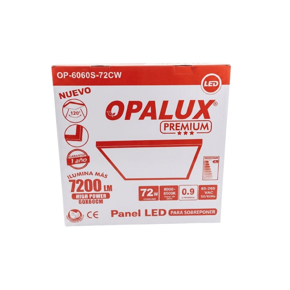 PANEL LED DE 60X60CM 72W 7200 LUMENES LUZ BLANCA PARA SOBREPONER EN PARED OPALUX OP-6060S-72CW - 1