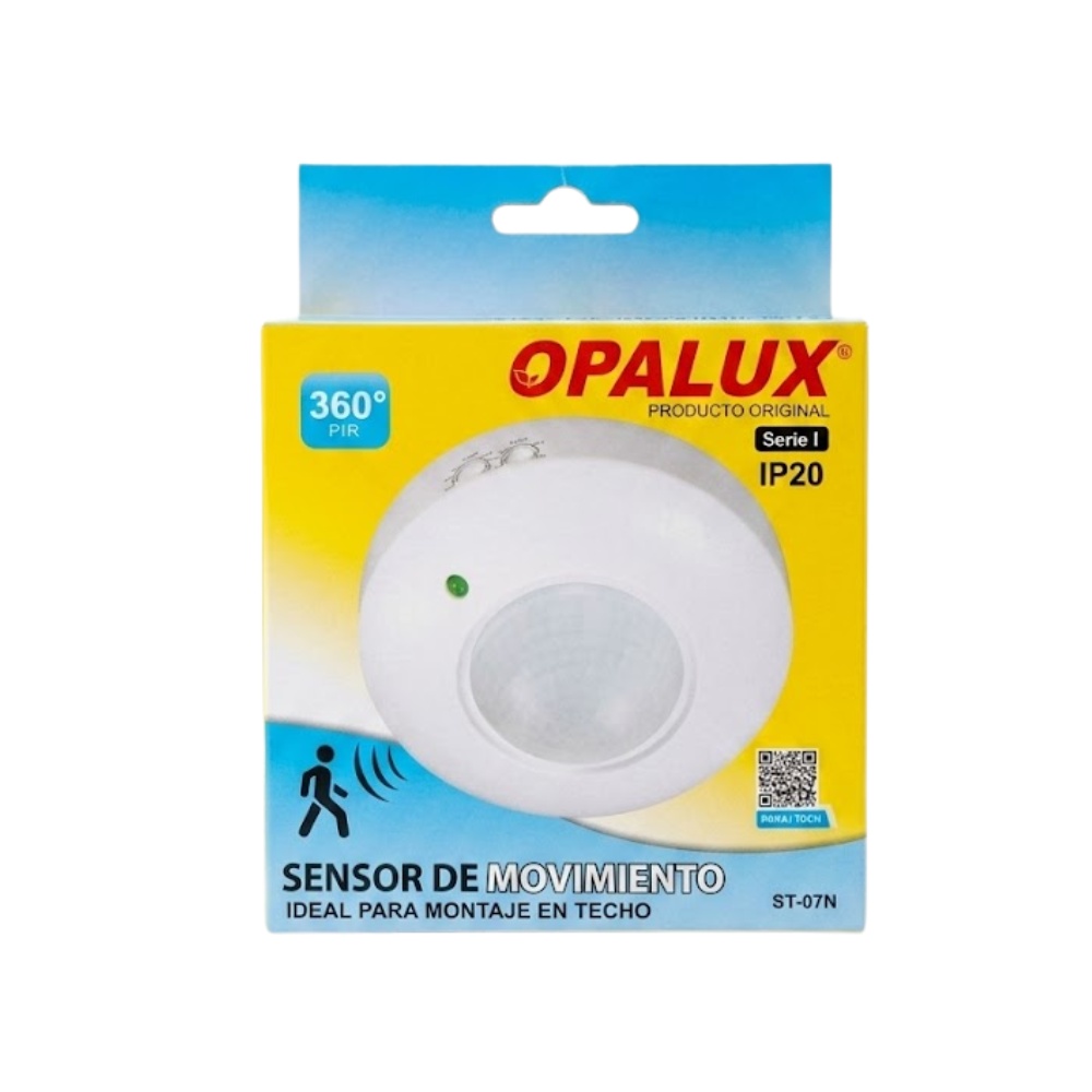 SENSOR DE MOVIMIENTO INFRARROJO 360° CON TEMPORIZADOR Y CONTROL LUX PARA ILUMINACION AUTOMATICA OPALUX ST-07N - 1