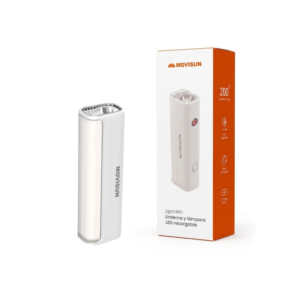 LINTERNA Y LAMPARA LED RECARGABLE CON BASE MAGNETICA LUZ REGULABLE USB TIPO C MOVISUN LIGHT M01 BLANCO - 1