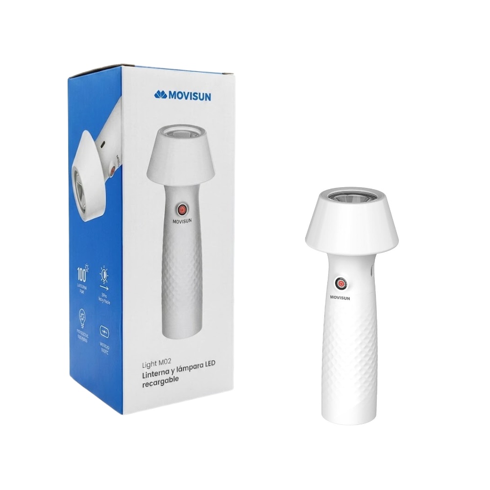 LINTERNA Y LAMPARA LED RECARGABLECON LUZ CALIDA Y FRIA PARA CAMPING EMERGENCIA Y ESCRITORIO MOVISUN LIGHT M02 BLANCO - 1