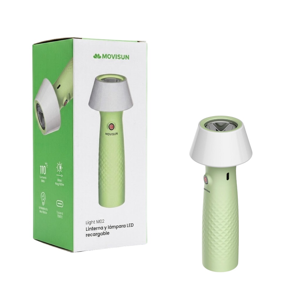 LINTERNA Y LAMPARA LED RECARGABLECON LUZ CALIDA Y FRIA PARA CAMPING EMERGENCIA Y ESCRITORIO MOVISUN LIGHT M02 VERDE - 1