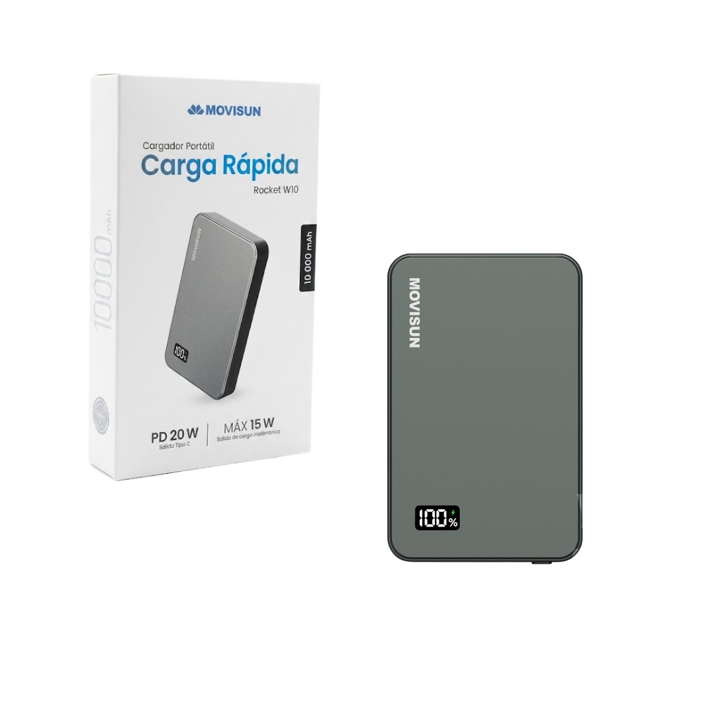 POWER BANK INALAMBRICO MAGNETICO 10000MAH CARGA RAPIDA 20W ROCKET PANTALLA DIGITAL W10 MOVISUN - 1