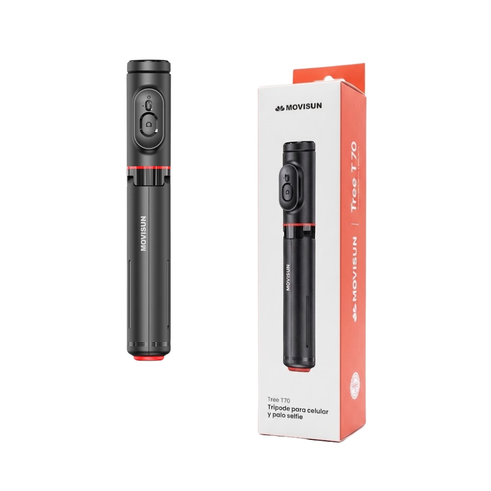 TRIPODE Y SELFIE STICK 2 EN 1 APERTURA AUTOMATICA CON CONTROL BLUETOOTH MAGNETICO 360° 73 CM TREE T70 MOVISUN - 1