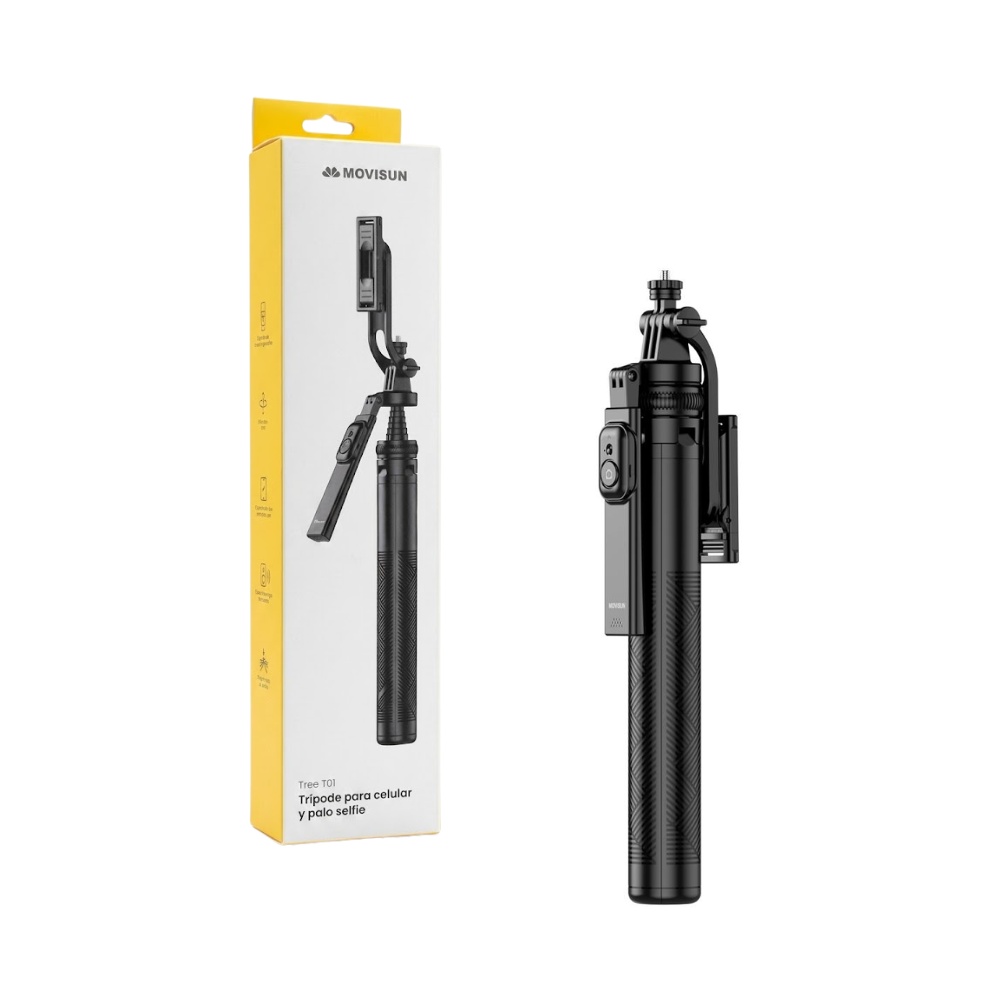 TRIPODE Y SELFIE STICK 2 EN 1 CON CONTROL BLUETOOTH 360° SOPORTE UNIVERSAL 1.8 METROS TREE T01 MOVISUN - 1