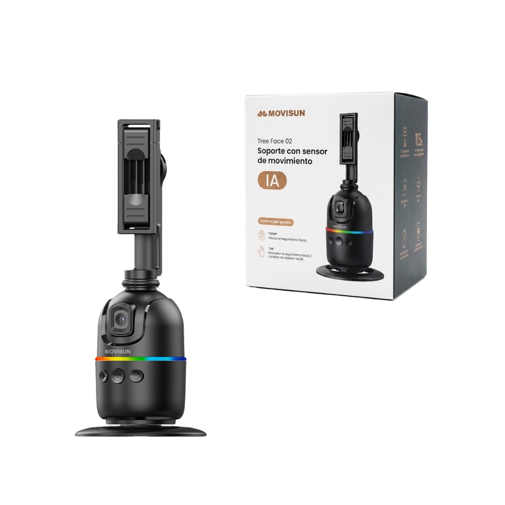 SOPORTE INTELIGENTE CON SEGUIMIENTO FACIAL IA GIRO 360° 11.5 HORAS CONTROL POR GESTOSTREE FACE 02 MOVISUN - 1