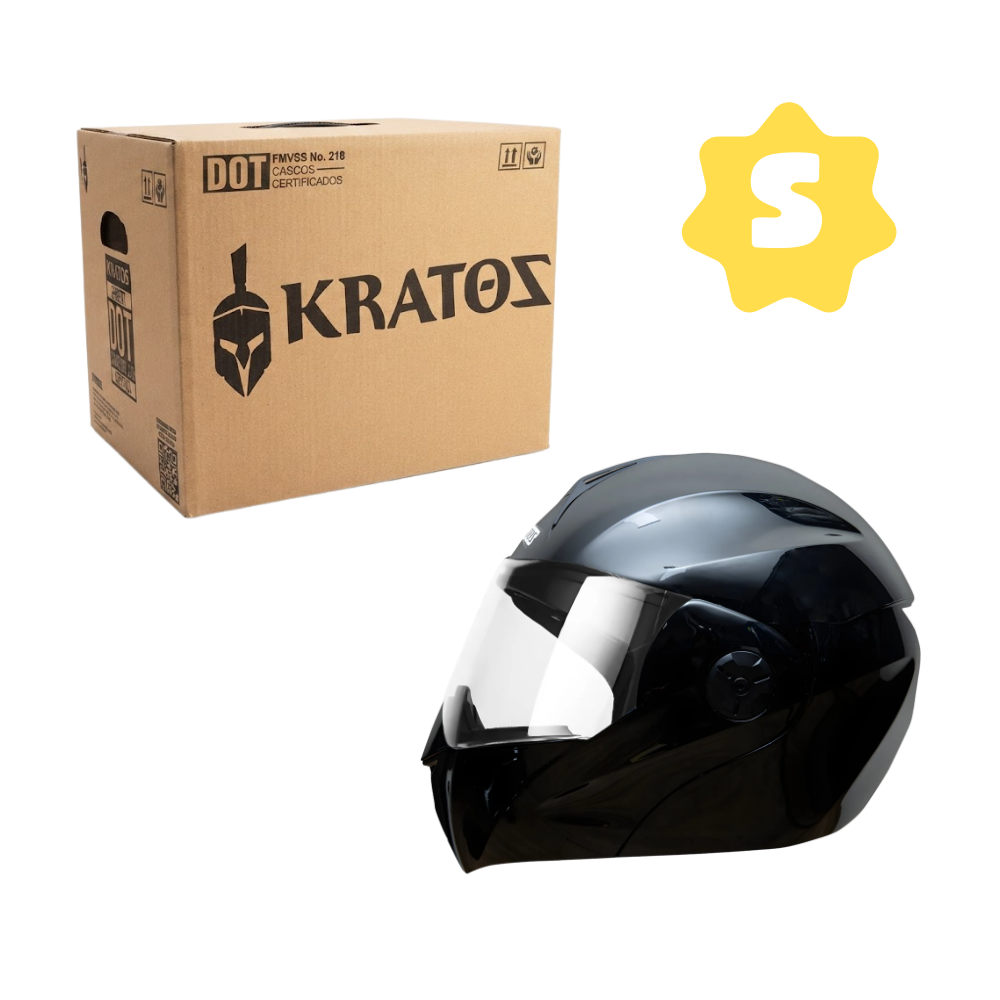CASCO ABATIBLE ARTICULADO PARA MOTO VISOR HUMO NEGRO BRILLOSO TALLA S KRATOZ K30 DOT - 1